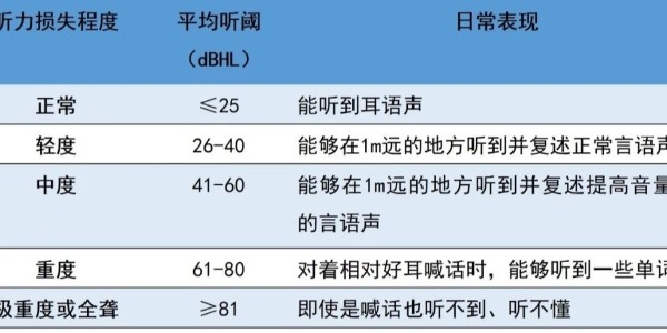 2021年WHO听力损失分级标准